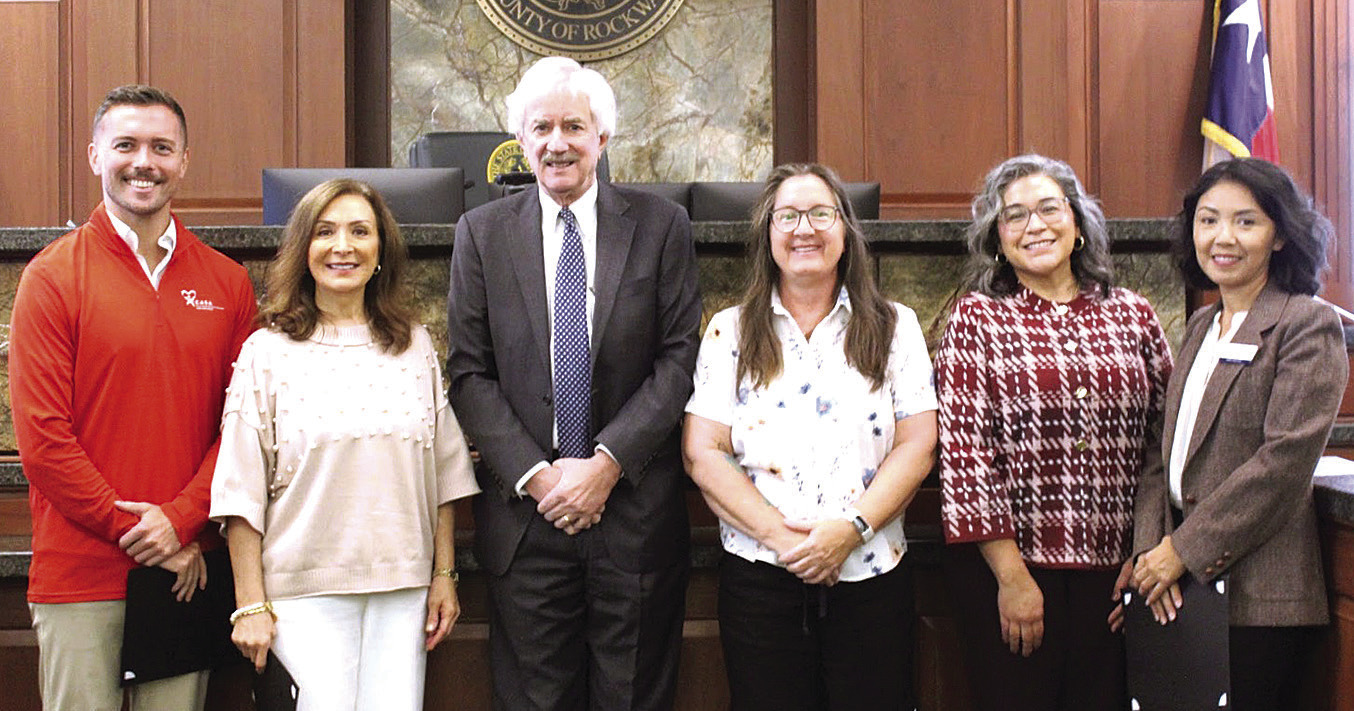 Pictured from left to right: Jacob Griffin, Peggy Starnes, Judge Brett Hall, Marnie Mc-Dorman, Cynthia Yanez, and Danielle Key at the September 29 swear in ceremony at Rockwall County Courthouse.