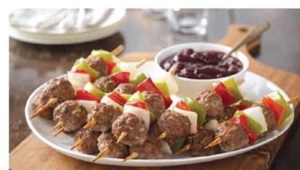 Holiday Mini Beef Meatball Skewers with Cranberry Barbecue Sauce