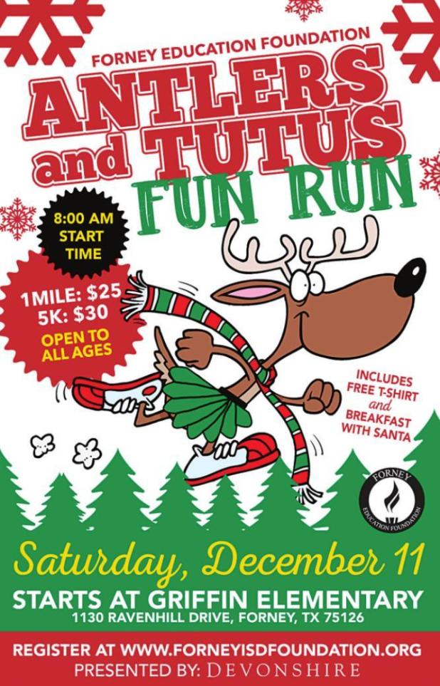 Forney Education Foundation Announces Date of 3rd Annual Antlers and Tutus Fun Run