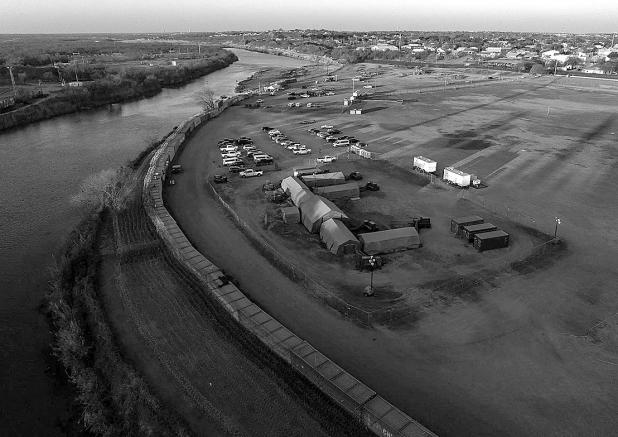 Shelby Park, occupied by the Texas National Guard and other state agencies, is seen along the U.S.-Mexico border on Friday, Feb. 7, 2025, in Eagle Pass. Credit: Eli Hartman for The Texas Tribune