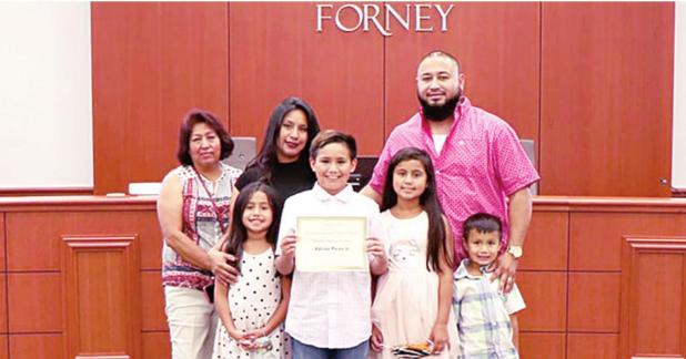 Adrian Perez, Jr. named the Forney ISD Elementary Student of the Month for September